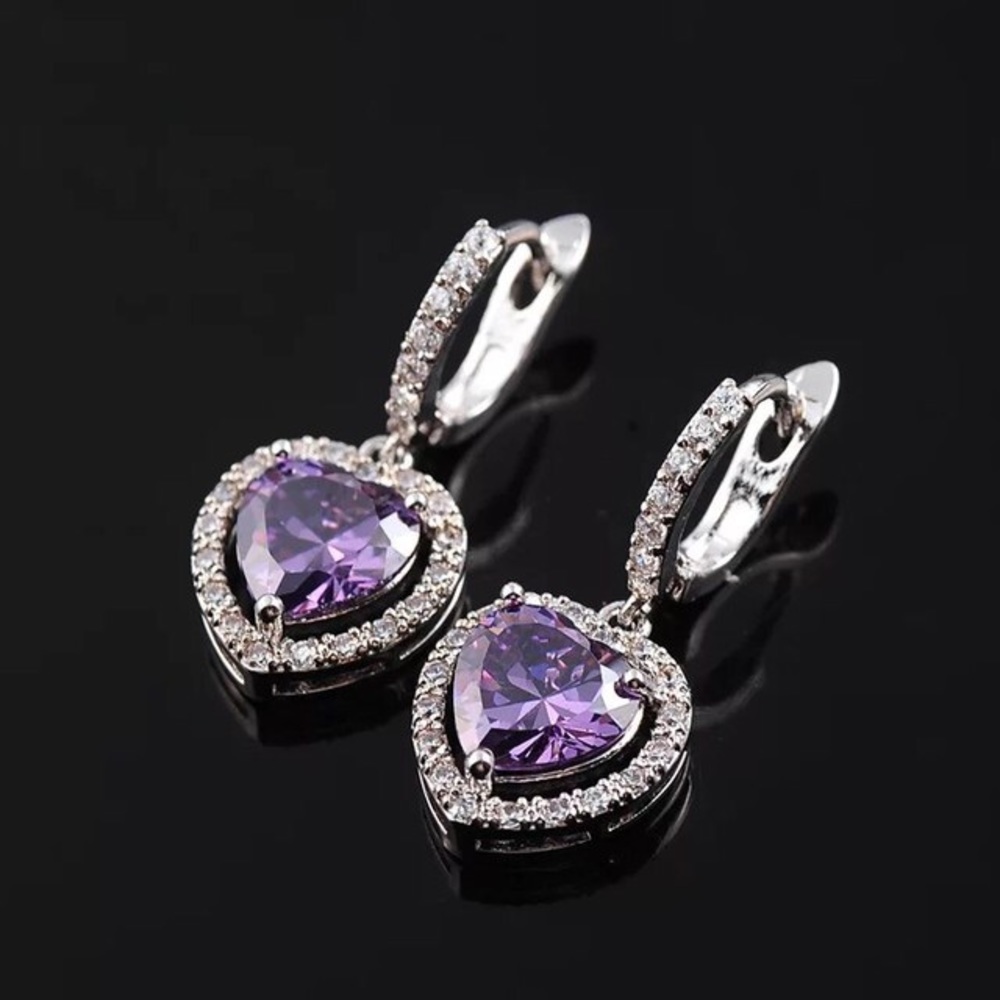 Purple Crystal Heart Shaped Earrings.